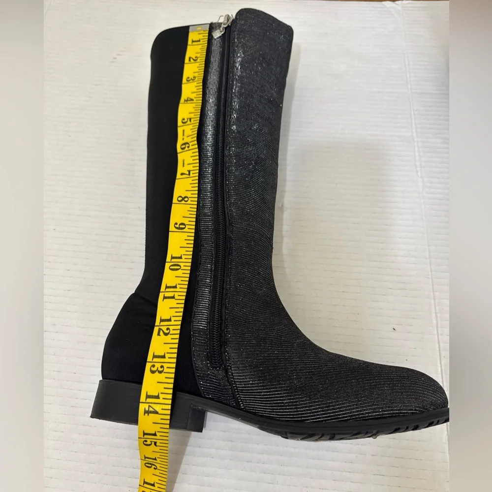 Stuart Weitzman 5050 Shimmer Riding Boots Black Metallic 4 US